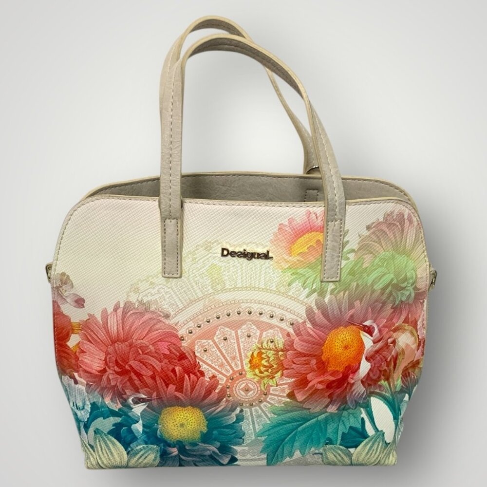 Desigual Floral Multicolor Tote Bag - Cream, Pink, Red, Green, Teal